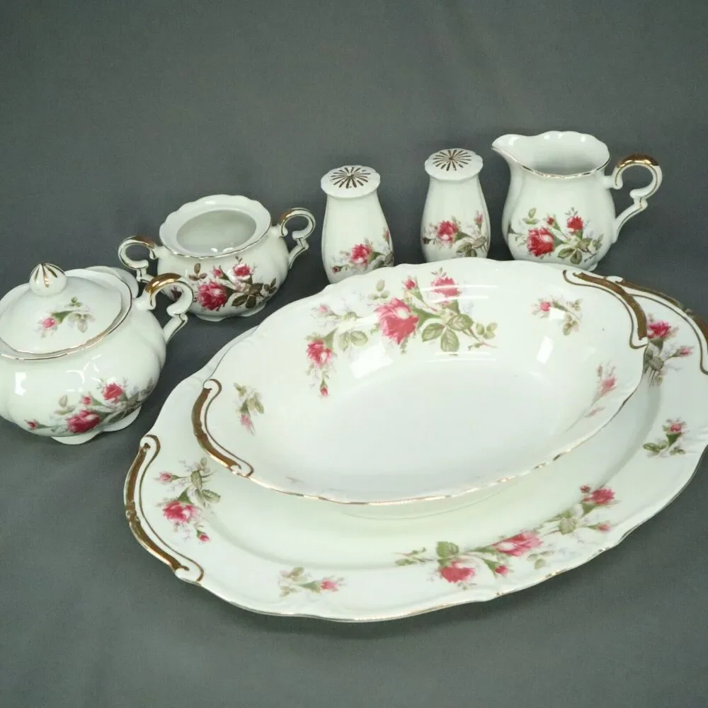 9 Pieces Serving Set Ucagco China Set Platter, Bowl S/P Shakers, Creamer, Sugar